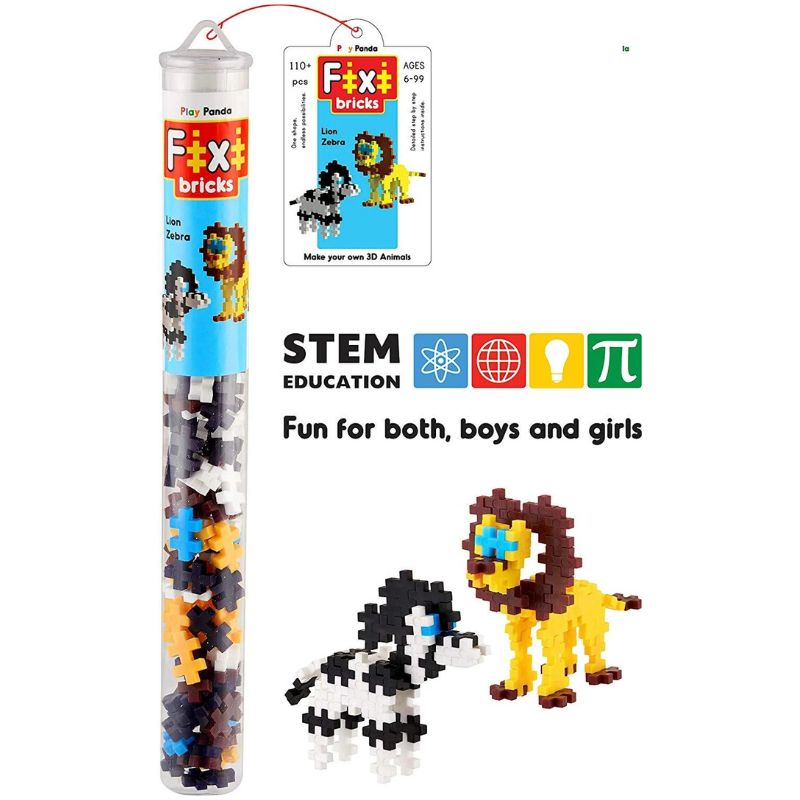 Fixi Bricks Jungle Tube 2 Lion & Zebra (Pack Of 12)